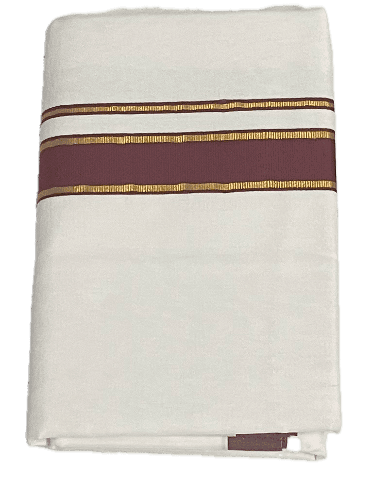 Fancy Thick Border with Silk Touch - Pure White cotton Dhothi / Mundu / Vesti