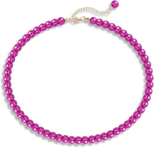 A V FASHION - Pearl Necklace For Girl and Women Pink Pearl Necklaces for Women, 8MM Beaded Choker Necklace 1 Layer Beaded Mala Fashion Jewellery