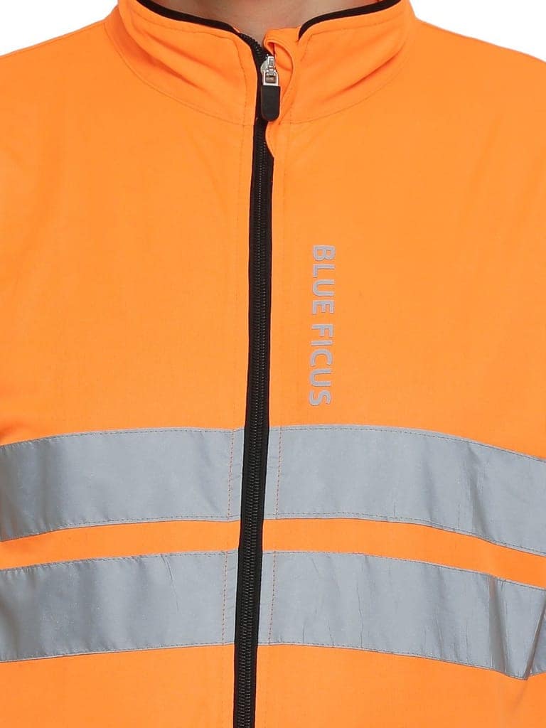 BlueFicus Men's Polyester Orange Jacket Safety Jacket Running Travel Trekking and Sunscreen jacket for Men Boys Winter Casual Wear (Orange) view 5