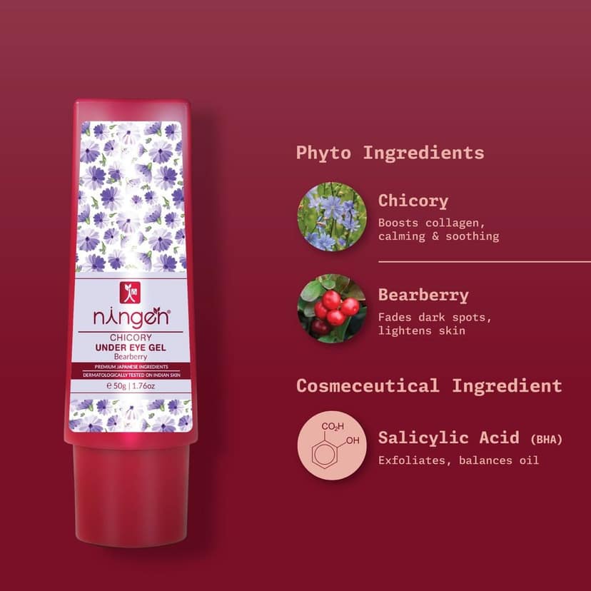 Ningen Chicory Under Eye Gel I Essence of Bearberry I Dermatologically Tested, Paraben Free I Reduce Puffiness, Dark Circles I 50g view 2