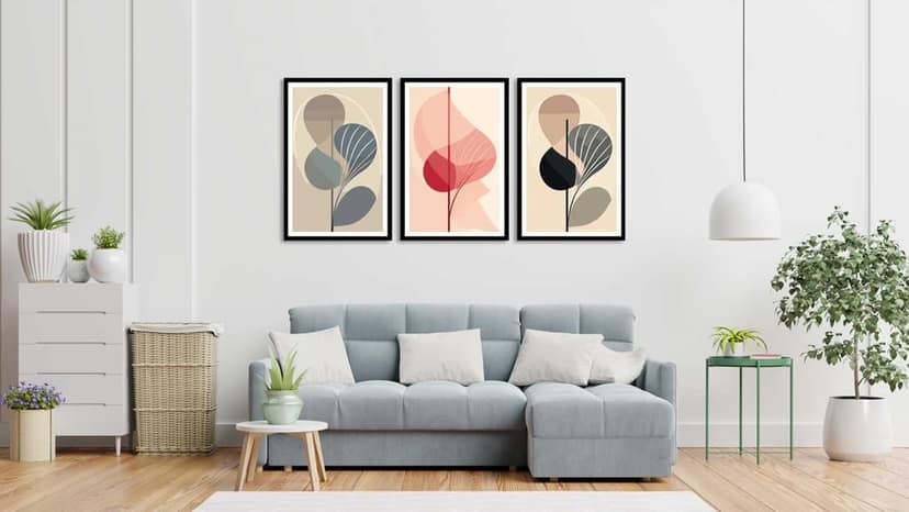 VINTAGE STYLE 3 PIECE PAINTINGS 48in X 24in WITH BLACK FRAME