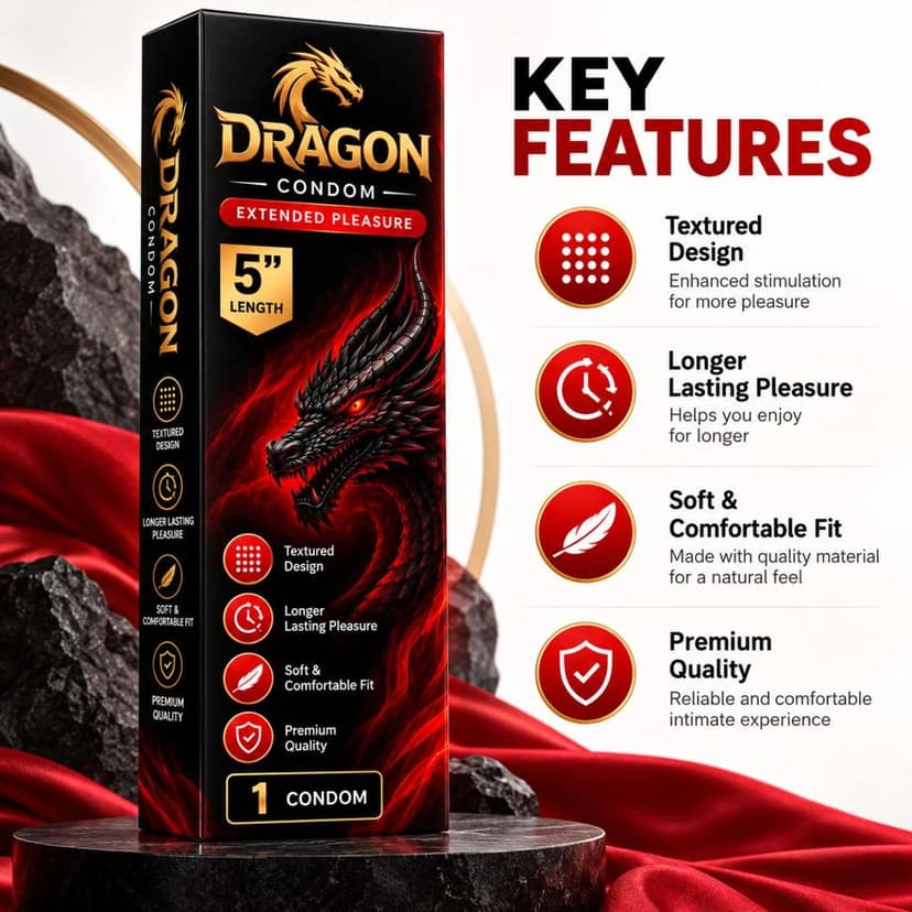 Dragon Condom | Textured Design | 5 Inch Length | Pack of 1 view 3