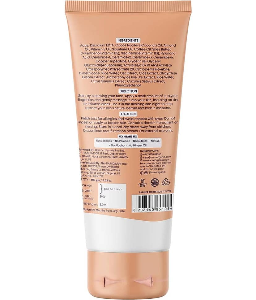 Aravi Organic Advanced Barrier Repair Moisturizer For Deep Hydration Suitable For All Skin Type, 120gm view 2