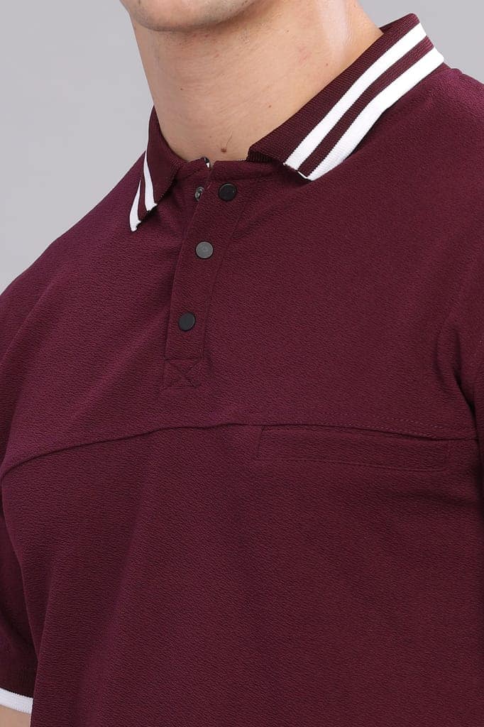 Men Solid Polo Neck Polyester Green T-Shirt view 4