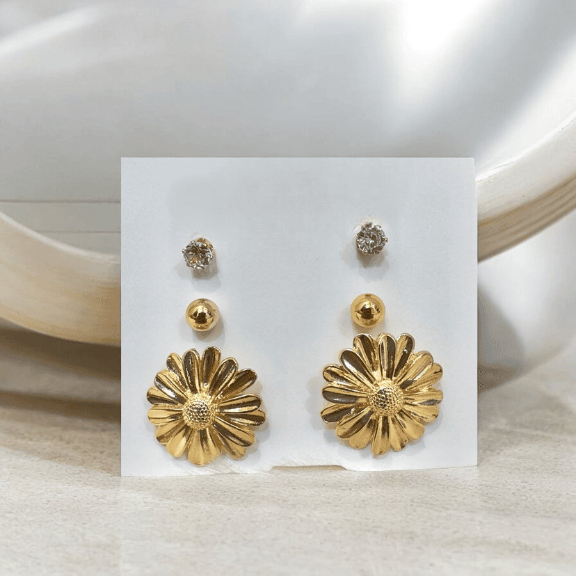 3-Piece Earring Combo - Floral & Studs - By AMIT CHAUHAN AND SONS view 3