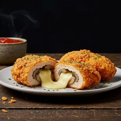 Mushroom And Cheesy Infused Fried Chicken