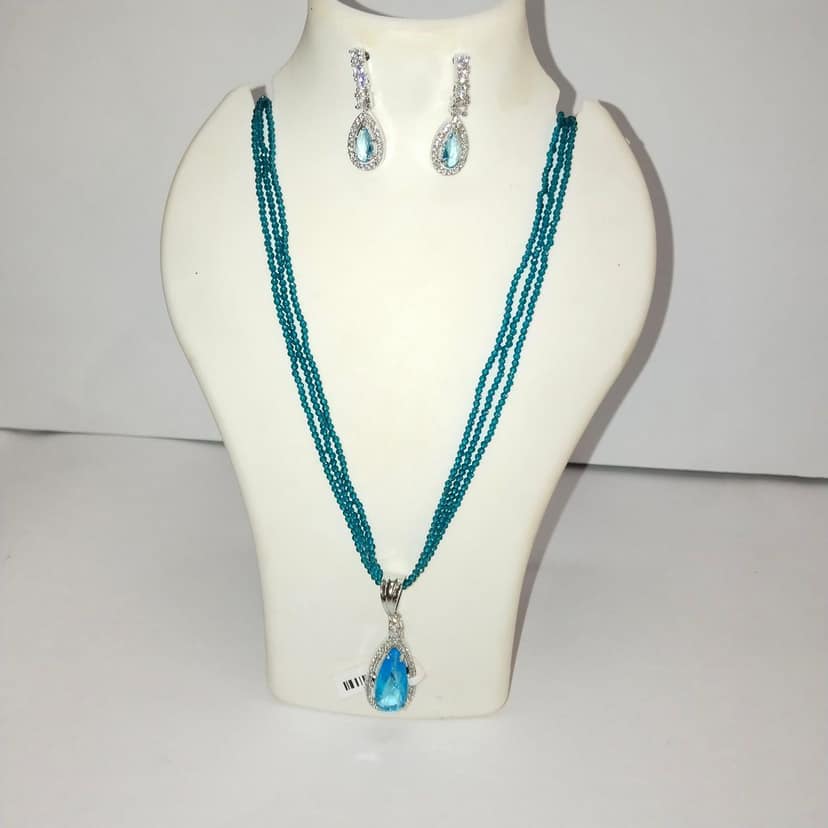 Stunning Aquamarine and Diamond Necklace and Earring Set in Sterling Silver