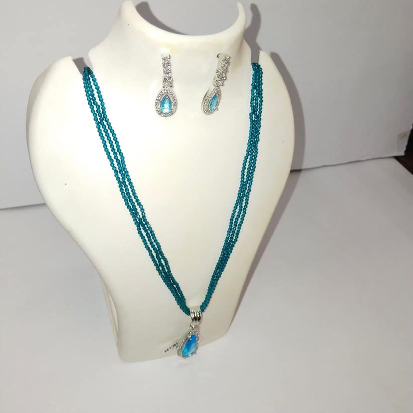 Stunning Aquamarine and Diamond Necklace and Earring Set in Sterling Silver view 2