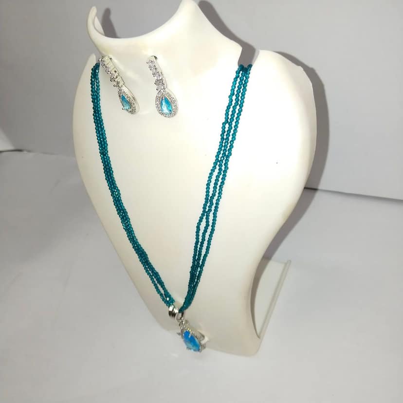 Stunning Aquamarine and Diamond Necklace and Earring Set in Sterling Silver view 3