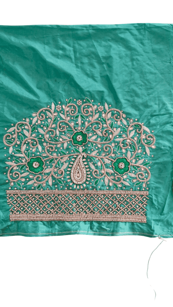 Green blouse with intricate zari and stone embroidery work view 2