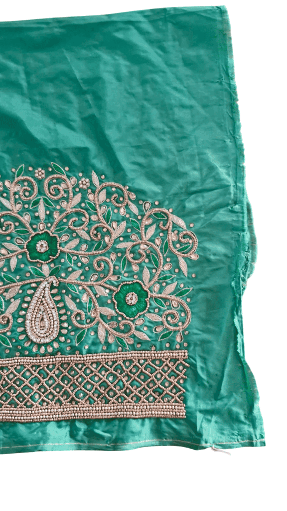 Green blouse with intricate zari and stone embroidery work view 3