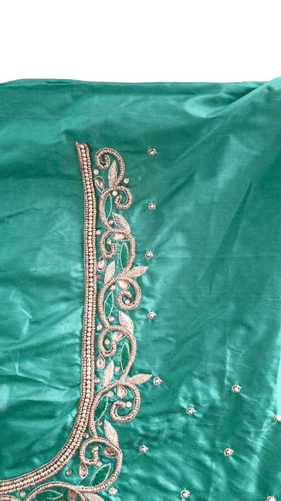 Green blouse with intricate zari and stone embroidery work view 4