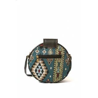 Teal Tribal Round Tapestry Sling Bag view 2