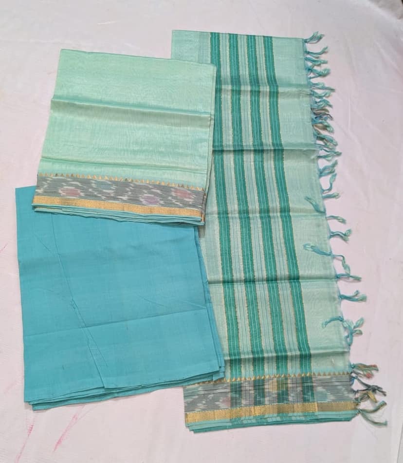 Sea Green Cotton Silk Suit with Dupatta view 3