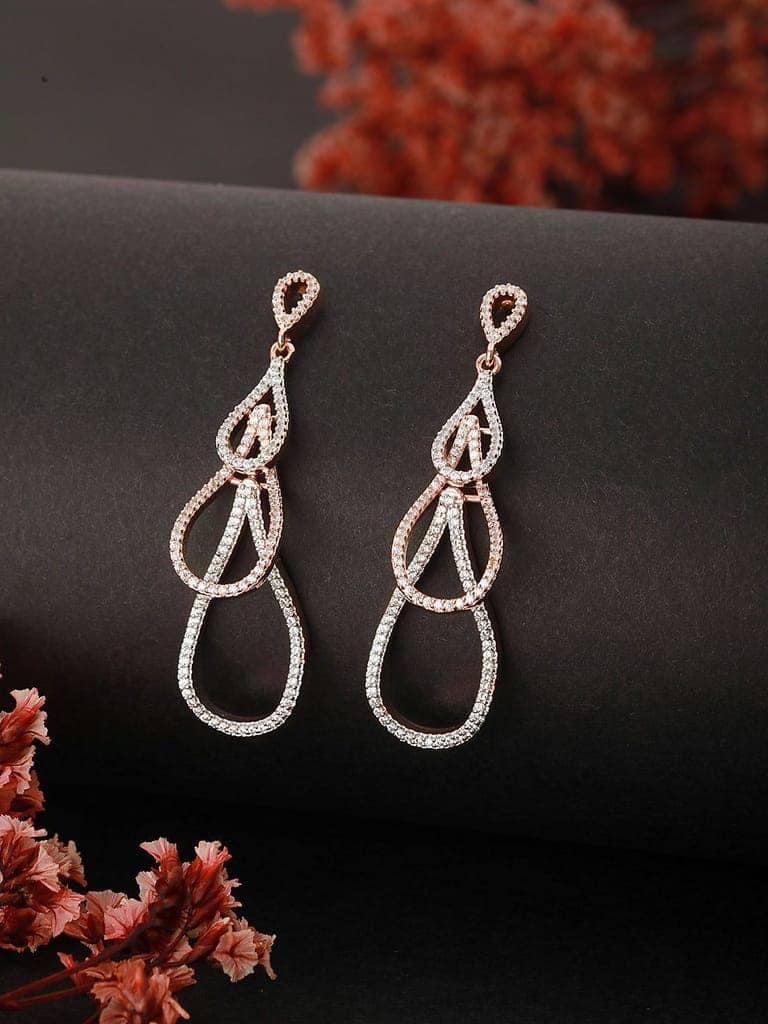 Rose Gold Plated AD Studded Contemporary Hoop Earrings view 2