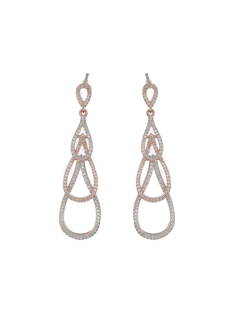 Rose Gold Plated AD Studded Contemporary Hoop Earrings view 4