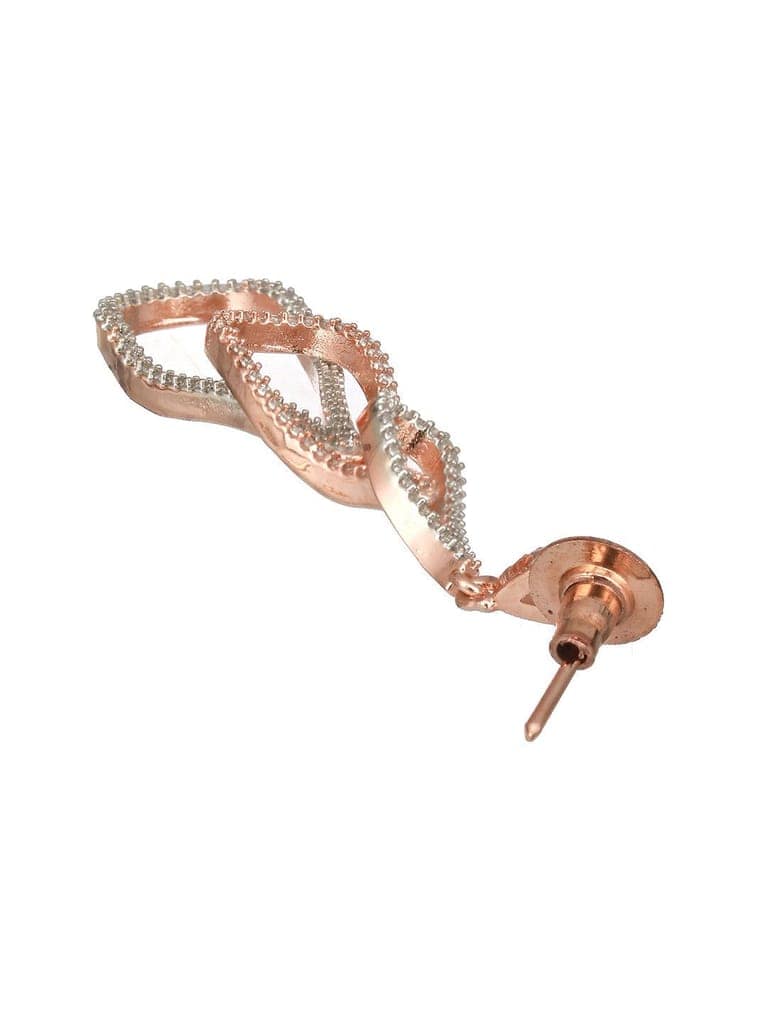 Rose Gold Plated AD Studded Contemporary Hoop Earrings view 5