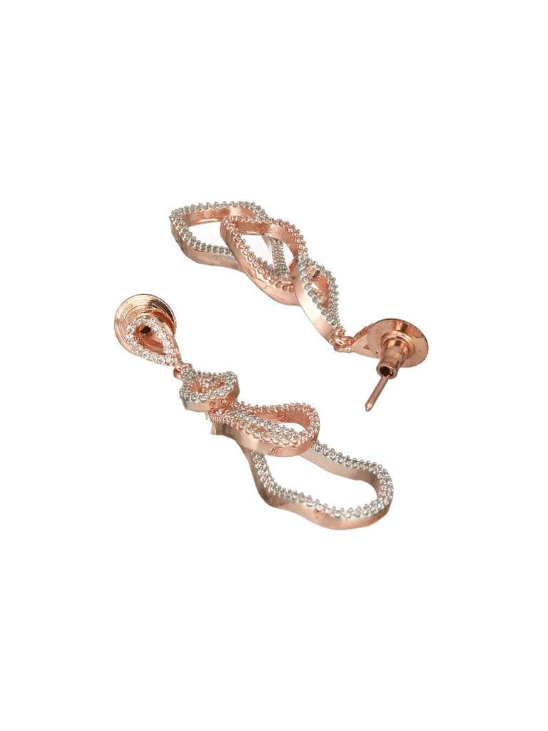 Rose Gold Plated AD Studded Contemporary Hoop Earrings view 7