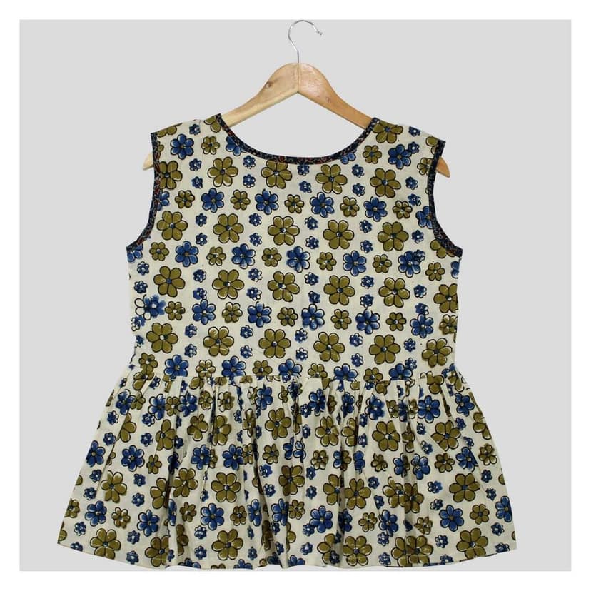 Garvi Gurjari (A Gujarat Govt Enterprise Cream Ajrakh Hand Block Printed Cotton Short Kurti(GGCACST04) view 6