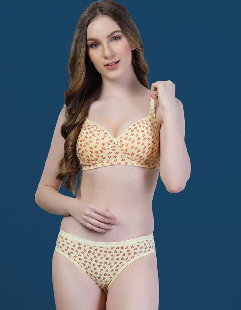Ladies Bra Panty Set | Pack of 3 Padded Cotton Lingerie with Star Print | Stylish & Comfortable Innerwear for Daily Wear view 4