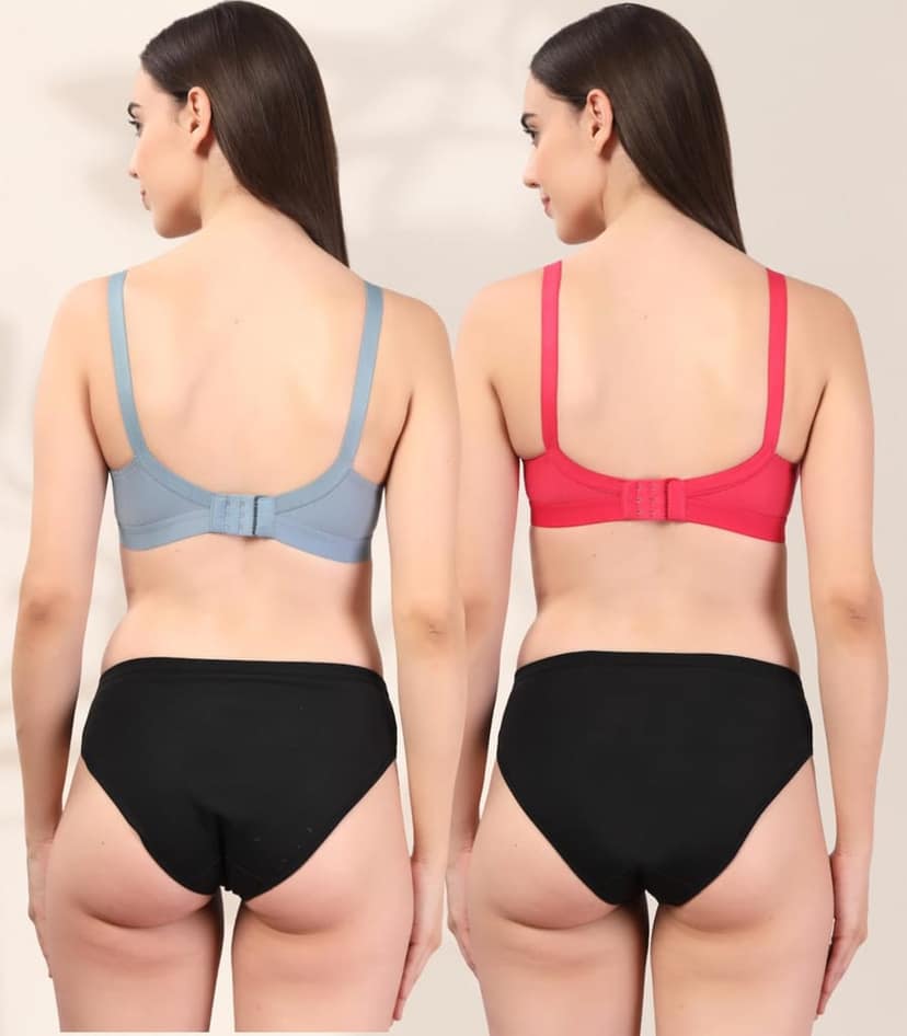 ADORNSTAR Women�s Cotton Bra and Panty Set � Soft, Skin-Friendly, Non-Padded, Wire-Free Lingerie Combo | Comfortable Innerwear (Pack of 2) view 3