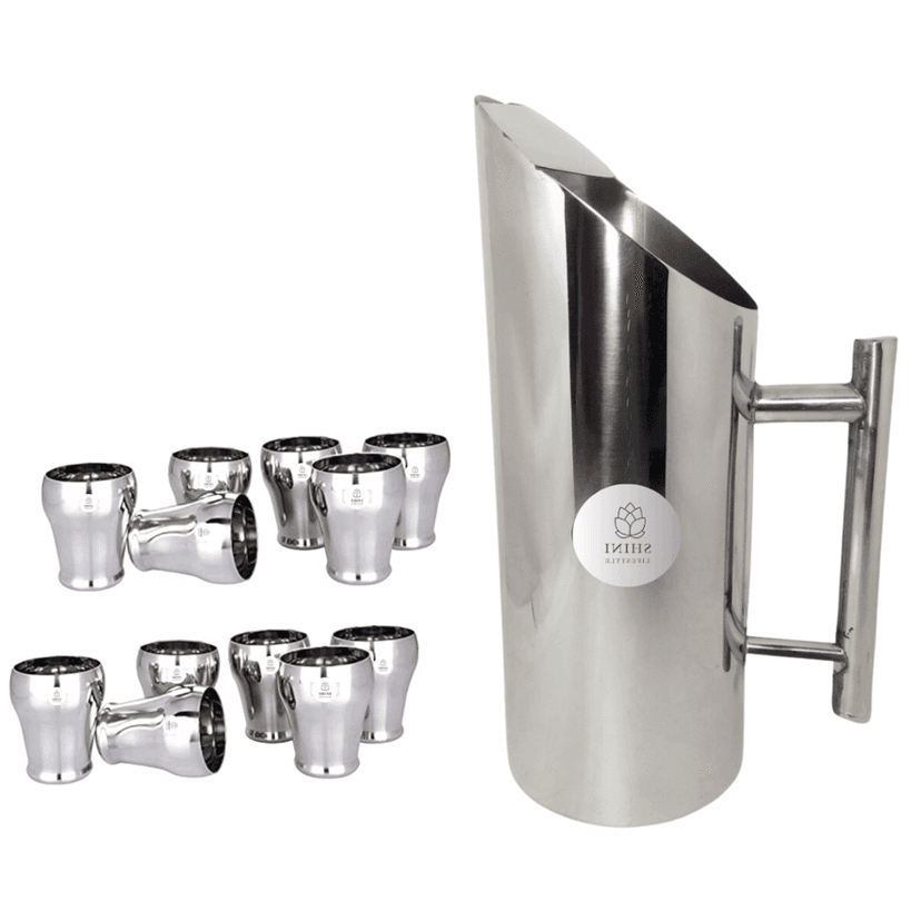 SHINI LIFESTYLE Stainless Steel Jug and best quality steel Glass set, Water Jug, juice glass set