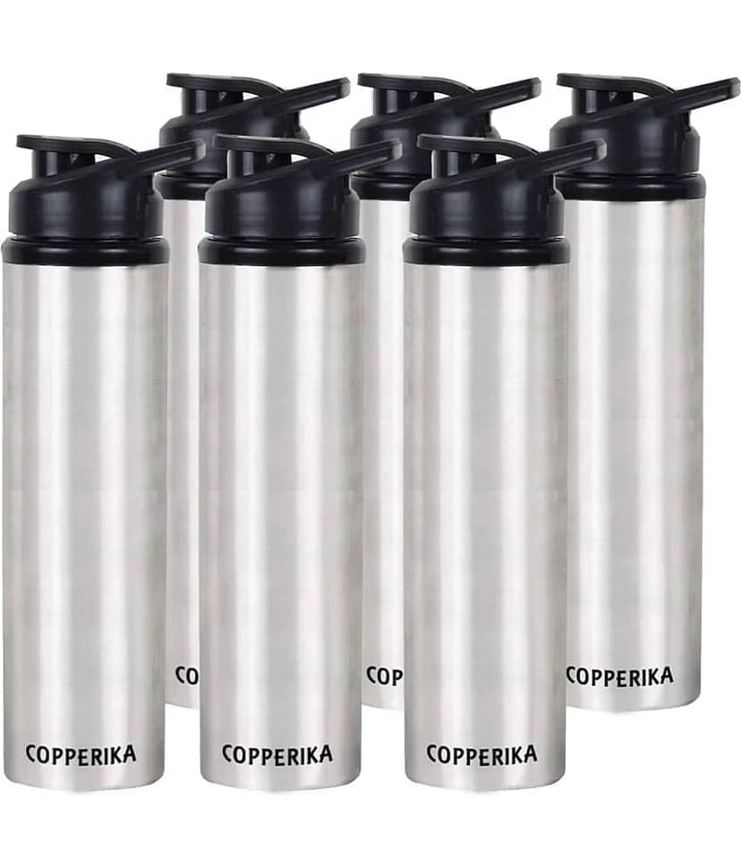 Copperika Prime Stainless Steel Water Bottle for Kids & Home Silver Fridge Water Bottle 1000ml mL ( Set of 6 )