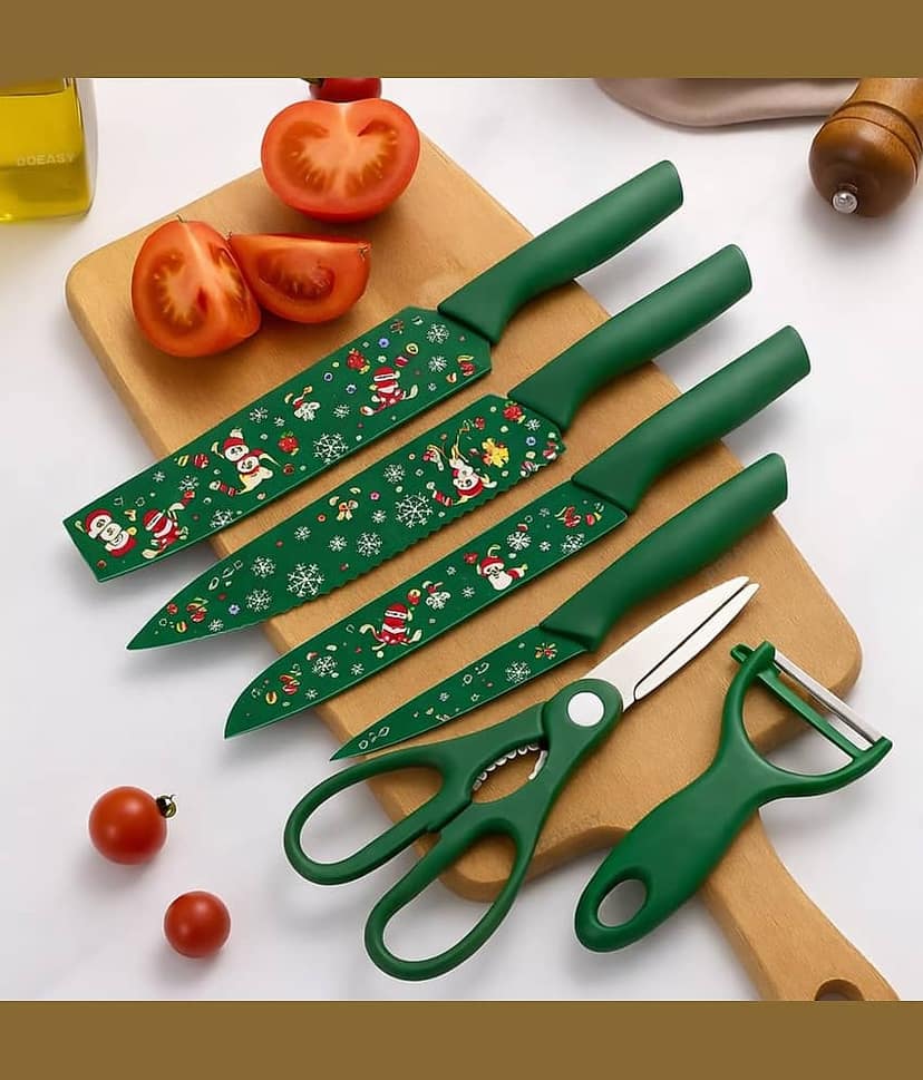 BD Stainless Steel Chefs Knives with Non-Stick Coating Blades and Ergonomic Handles Sharp Kitchen Cutting Knife Set for Slicing, Paring & Cooking (6 Pcs)
