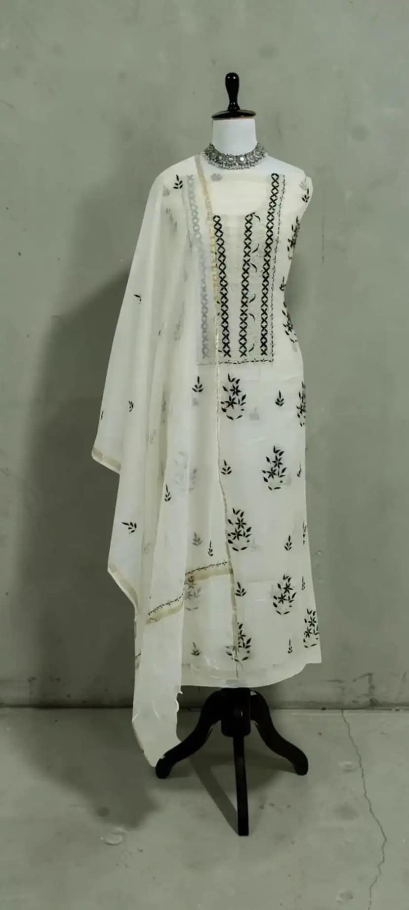 White Chikankari Mul Cotton Dress Material with Dupatta