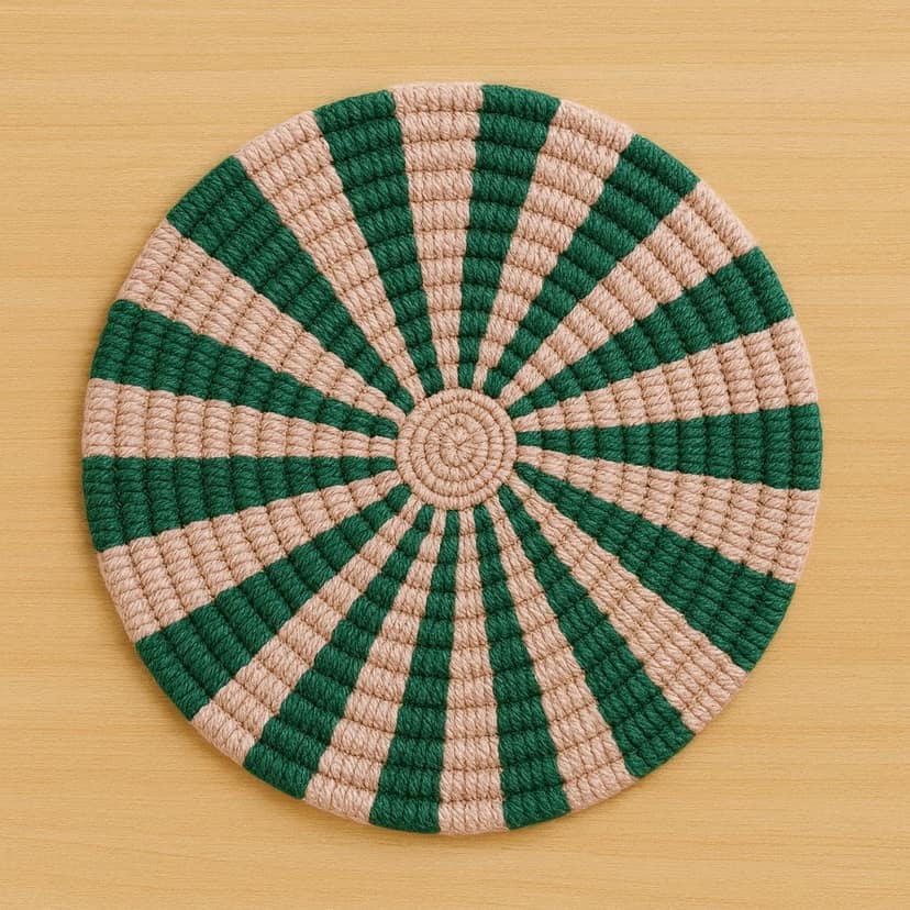 Handwoven Green & Beige Round Decorative Coaster view 2