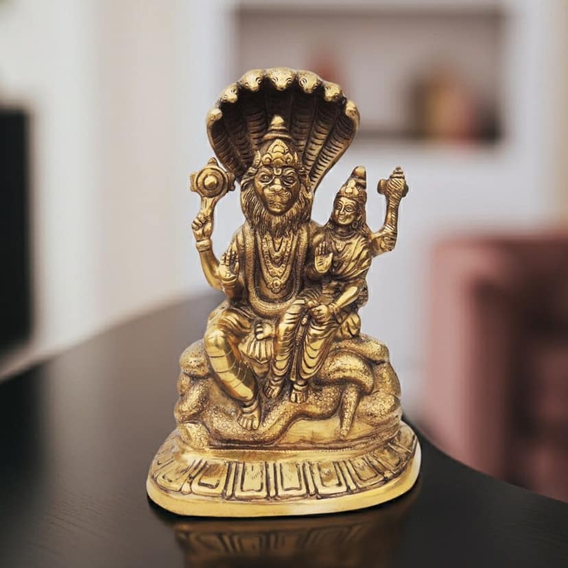 Brass Narsingh Bhagwan Statue � Spiritual Brass God Idol For Home Mandir, Height : 12.5 Inch (BSMAS1286 F)