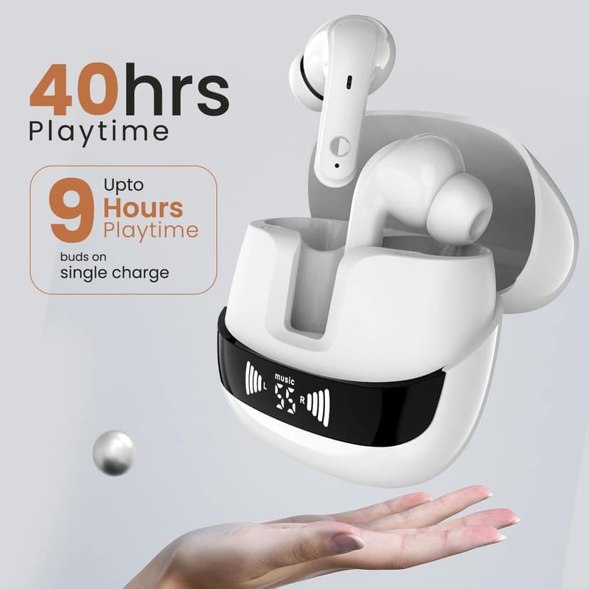 Cellecor BroPods C107 GLOSS TWS with 40H Playtime, ENC, 5.1v BT, 50ms Low Latency Gaming Bluetooth- White view 2