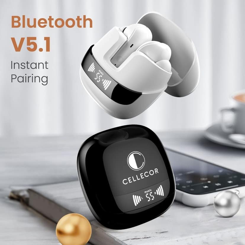 Cellecor BroPods C107 GLOSS TWS with 40H Playtime, ENC, 5.1v BT, 50ms Low Latency Gaming Bluetooth- White view 5