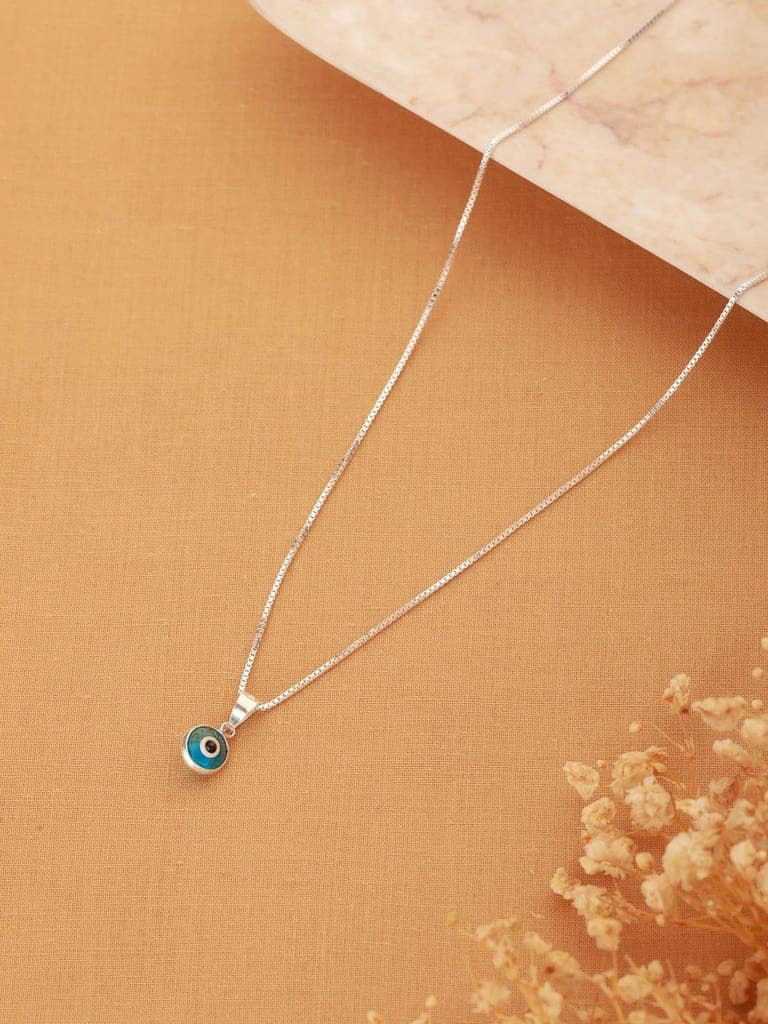 925 Sterling Silver Minimal Dailywear Evil Eye Locket Necklace & Chain view 4