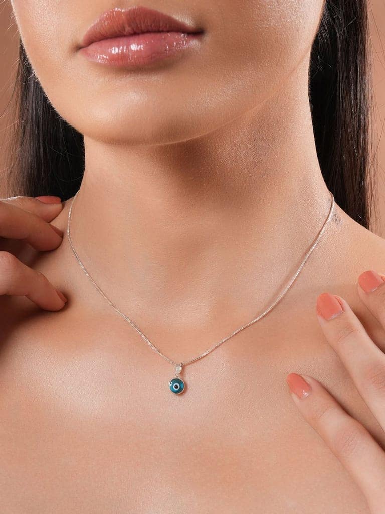925 Sterling Silver Minimal Dailywear Evil Eye Locket Necklace & Chain view 9