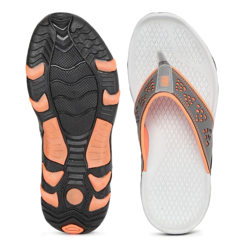 Paragon Grey and Orange Ultra-Durable Everyday Flip Flops for Men view 5