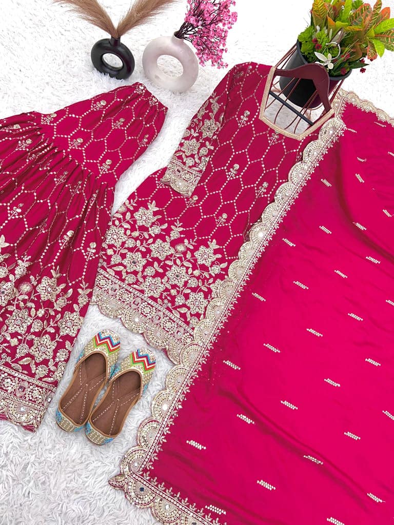 Pink Sharara Suit Set Ready to wear indian salwar kameez Dupatta for women anarkali designer pakistani dresses Festival 3 piece view 3