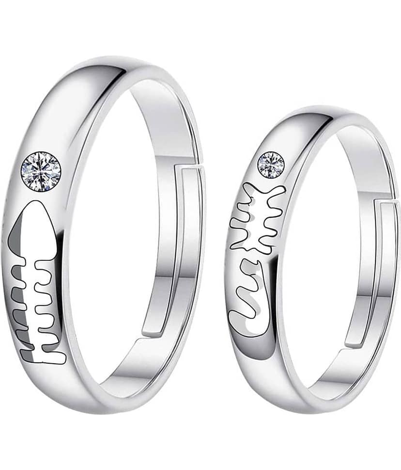 SILVERSHINE Silverplated Fashionista Solitaire His and Her Adjustable proposal couple ring For Men And Women Jewellery