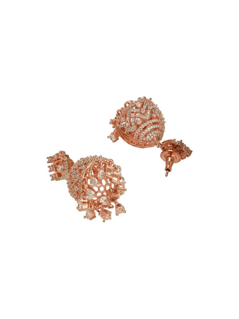 Rose Gold AD Studded Statement Designer With Classic Jhumka Earrings Necklace Jewellery Set view 8