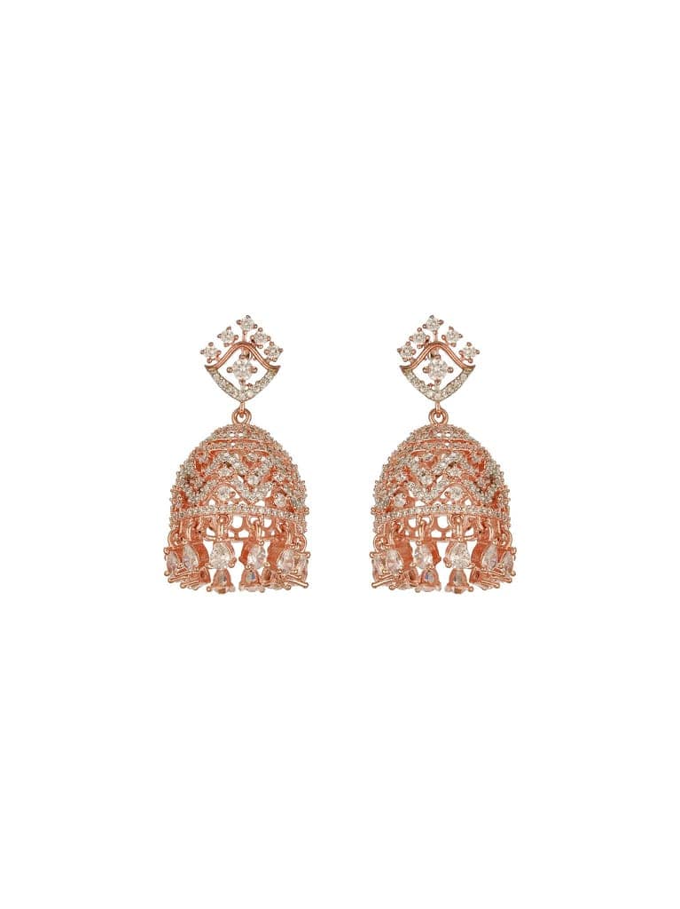 Rose Gold AD Studded Statement Designer With Classic Jhumka Earrings Necklace Jewellery Set view 9