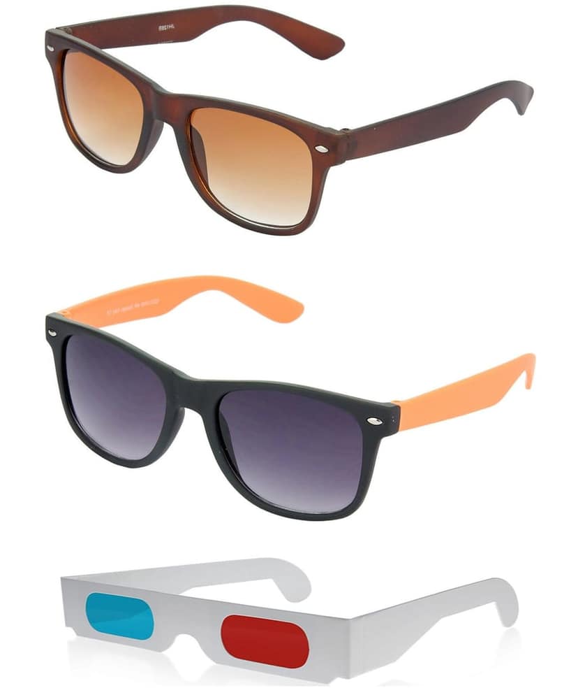 HRINKAR Rectangular Stylish Sunglasses For Men And Women (Brown And Grey Lens | Brown And Black Frame - HCMB414) With Free Paper 3D Glass