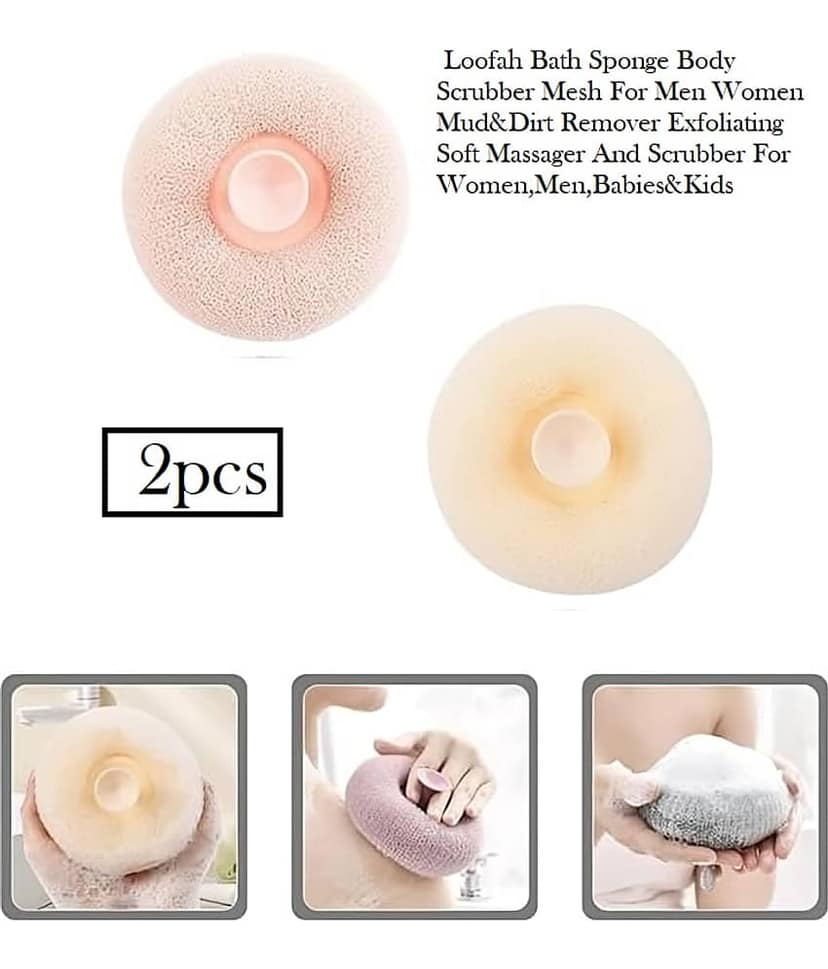Multicolour Loofah Body Scrubber Shower Puffs with Suction Cup for Men and Women (2 pcs)