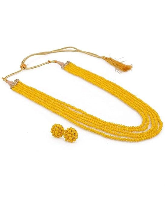 Manbhar Gems - Crystal Gemstone Beads Necklace Set for girl and Women 5 layer Mala With Stud Earring Yellow Color stylish traditional Beaded Fashion jewellery view 3