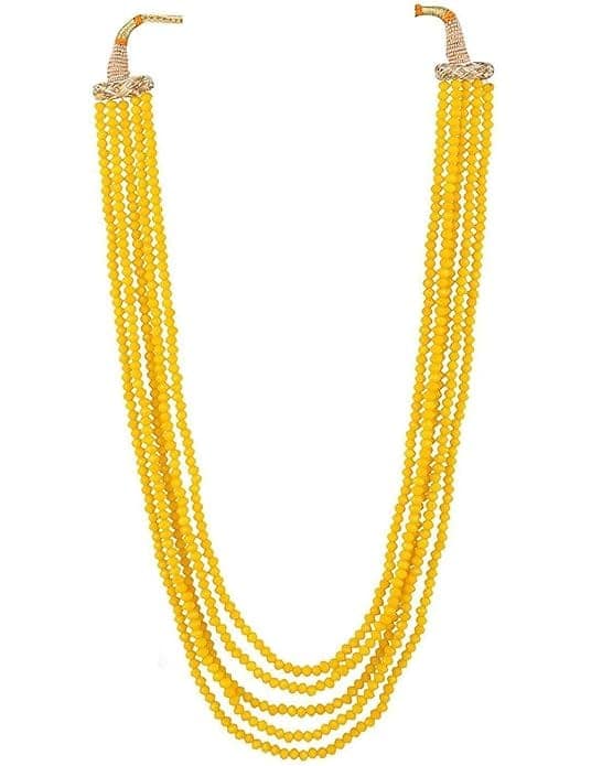 Manbhar Gems - Crystal Gemstone Beads Necklace Set for girl and Women 5 layer Mala With Stud Earring Yellow Color stylish traditional Beaded Fashion jewellery view 4