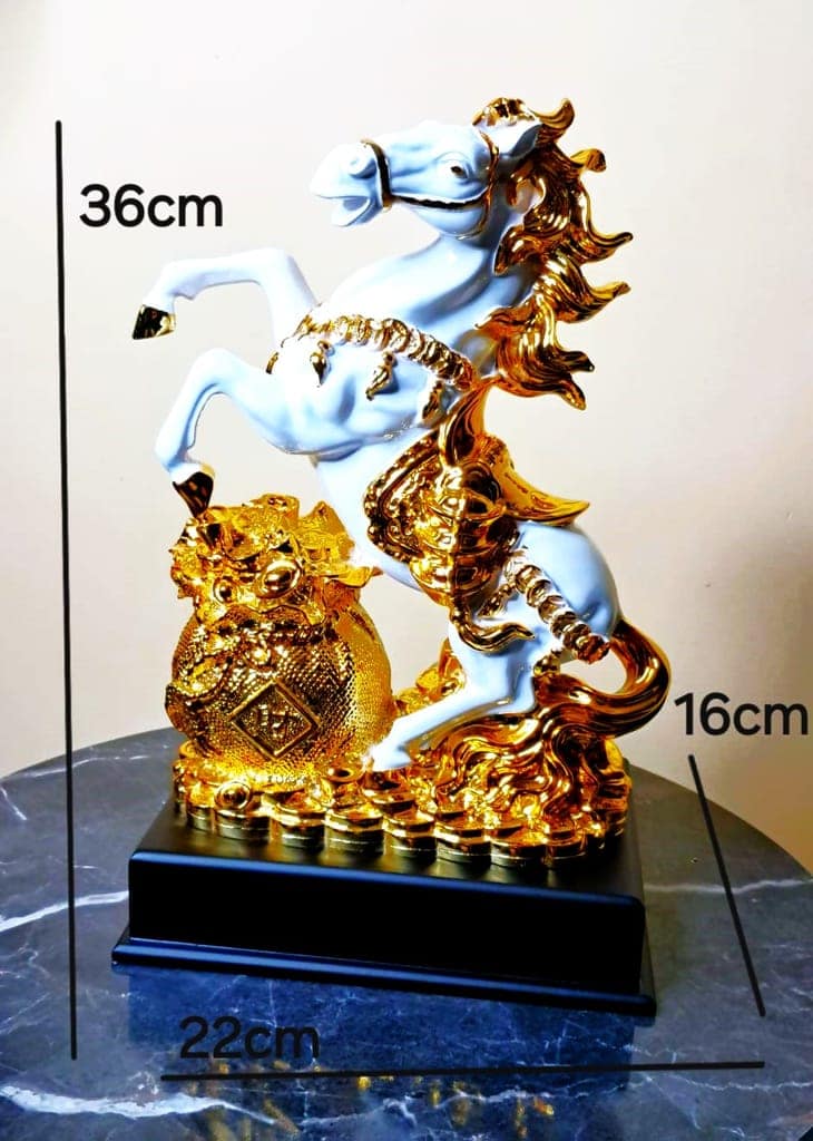 "Exquisite Galloping Horse Statue with Golden Ingots and Money Bag for Wealth and Prosperity" view 2
