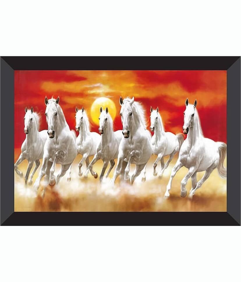 SNDArt Vastu 7 Lucky Running Horses Painting With Frame For Living Room Gift Items 11 x 14 inch