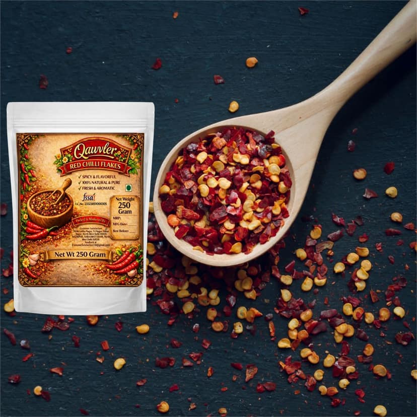 Qawvler Red Chilli Flakes | Spicy & Flavorful,100% | Natural & Pure Taste | Fresh & Aromatic | 250 Gram (Pouch) view 3
