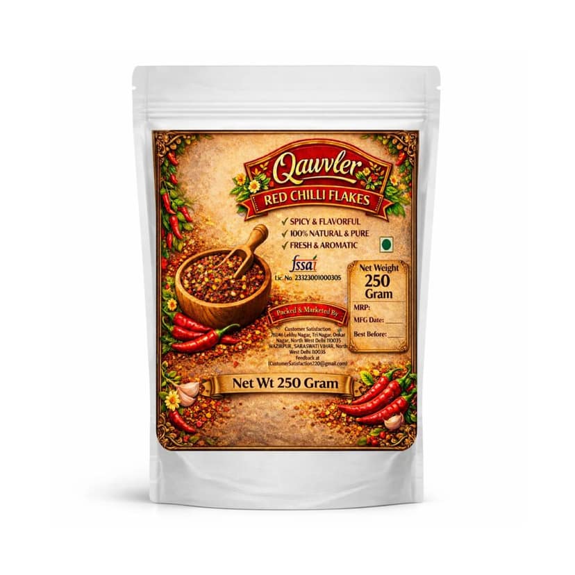 Qawvler Red Chilli Flakes | Spicy & Flavorful,100% | Natural & Pure Taste | Fresh & Aromatic | 250 Gram (Pouch) view 5