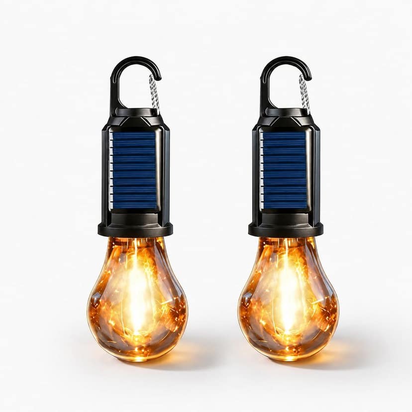 Solar Powered Camping Light Bulb with Type-C Rechargeable Warm LED Bulb & Hanging Hook view 2