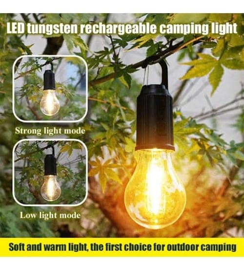 Solar Powered Camping Light Bulb with Type-C Rechargeable Warm LED Bulb & Hanging Hook view 3